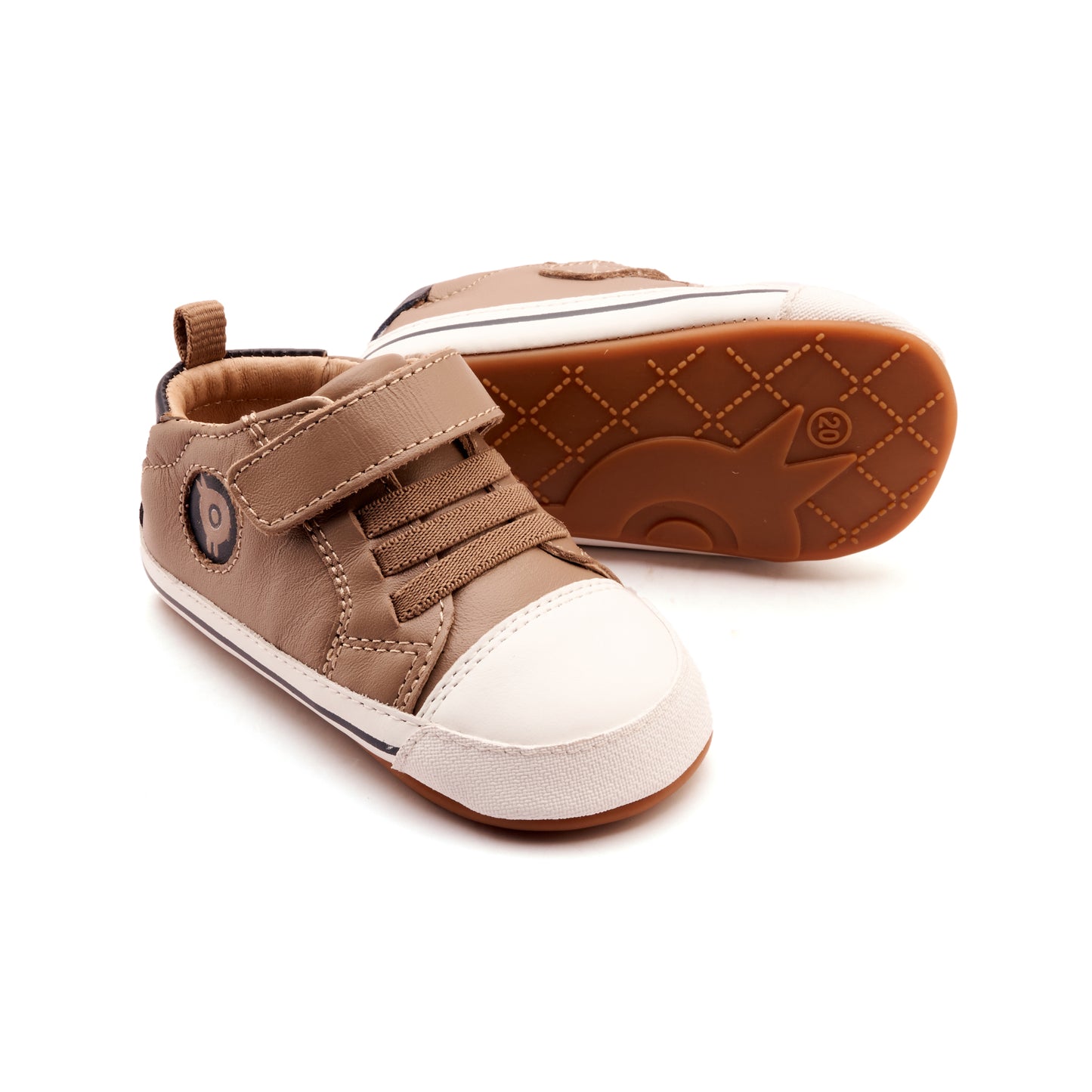 Old Soles 0076RT Team Bub baby leather shoe in Taupe and Navy with sporty detail