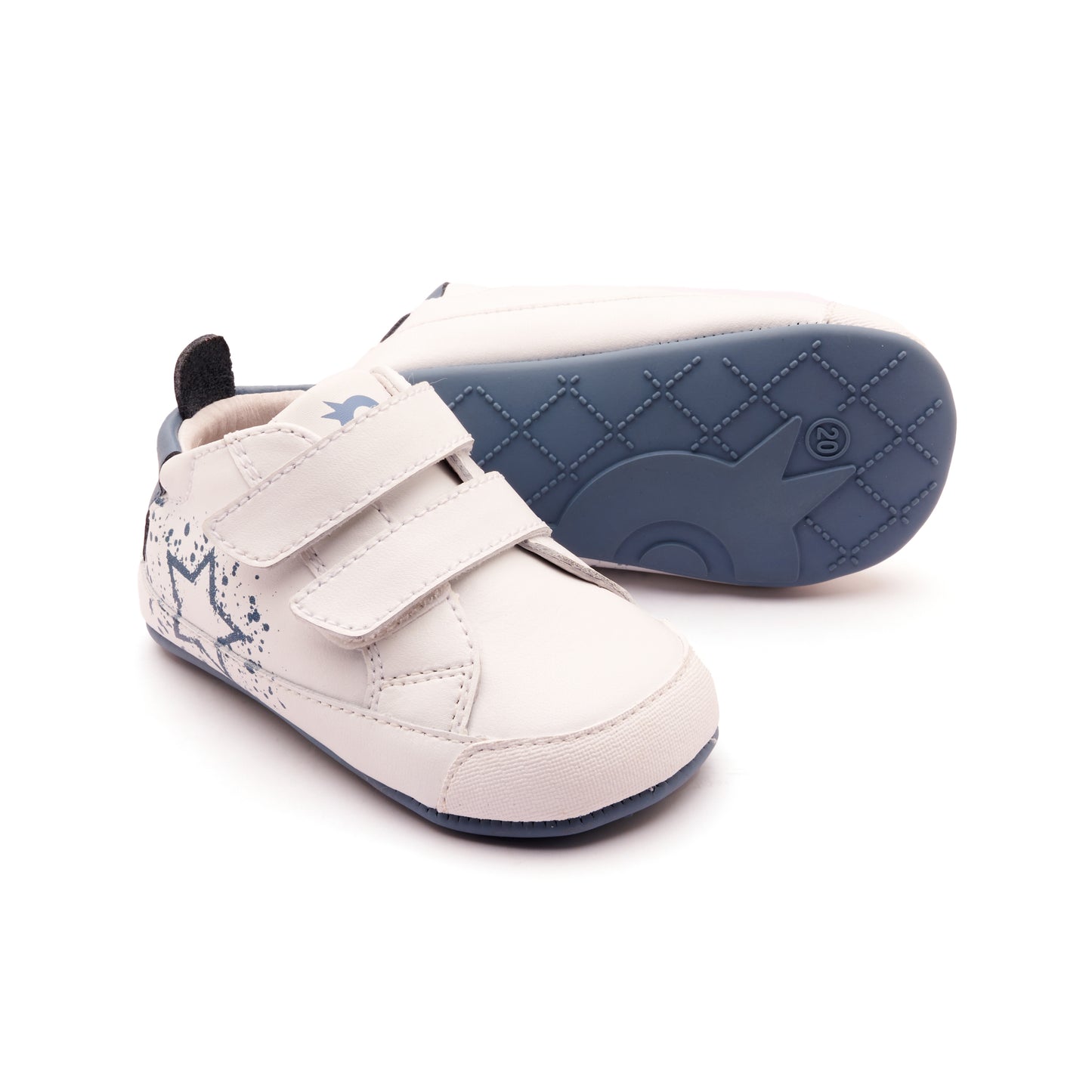 Old Soles 0082RT Baby Splash baby leather shoe in Snow and Indigo and Indigo Sole with splash design