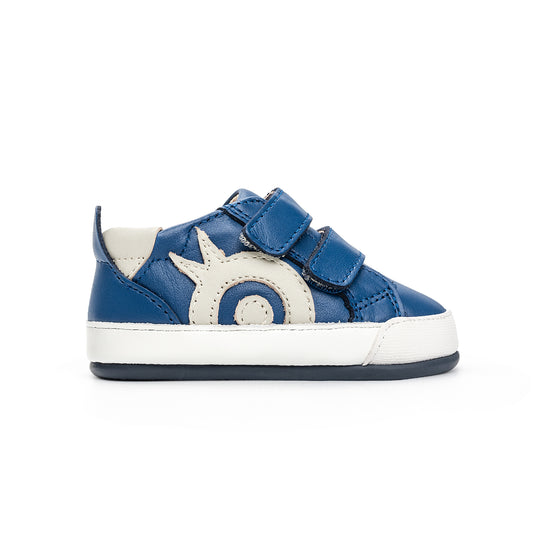 Old Soles 0088RT Baby Dash O baby leather shoe in Blau, Gris, and Blau Sole with classic detail