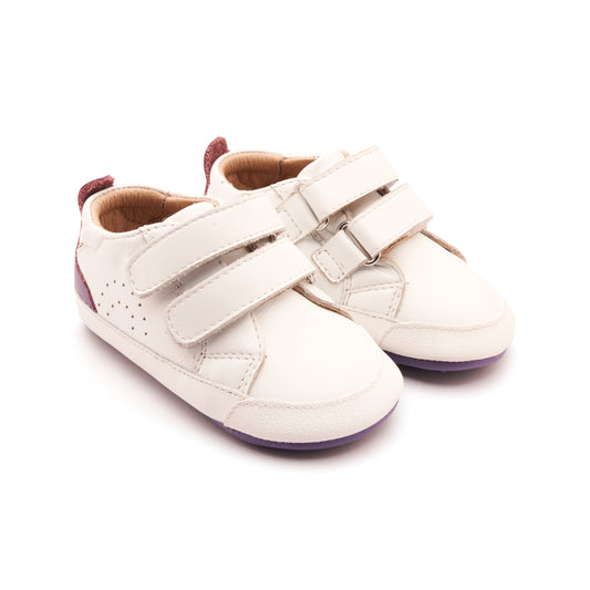 Old Soles 0092RT Baby Tot baby leather shoe in Snow and Lavender with velcro strap detail