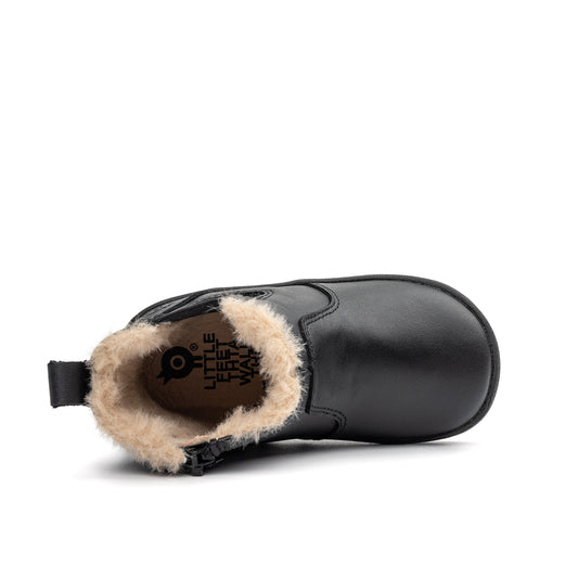 Old Soles 315 Rider Boot kids leather boot in Black and Fur with classic detail