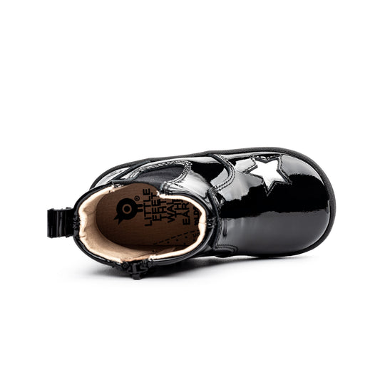 Old Soles 376 Star Rider kids leather boot in Black Patent with star detail