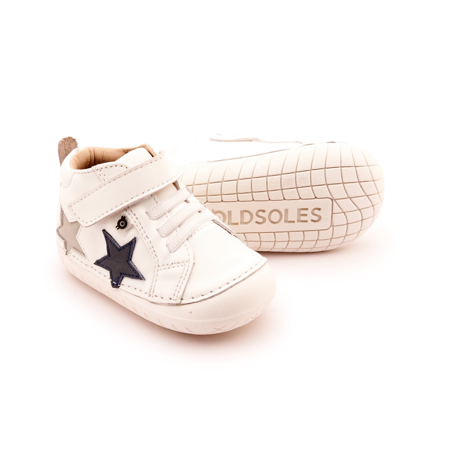Old Soles 4098 Starstar Pave kids leather shoe in Snow, Navy, and Gris with star detail