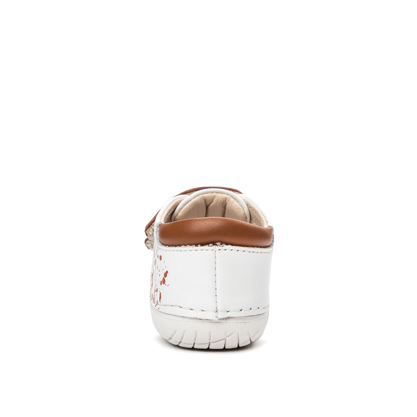 Old Soles 4101 Pave Splash kids leather shoe in Snow, Tan, and White Sole with splash design