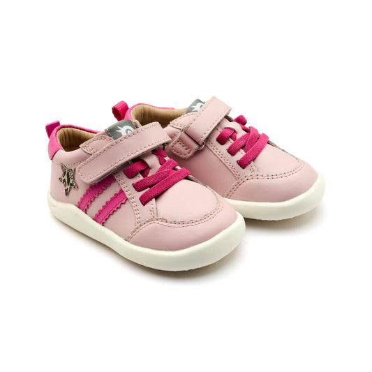 Old Soles 8072 Wos Ground kids leather shoe in Chalk Pink, Candy, and Kat with rubber sole detail