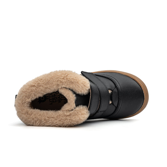 Old Soles 9008 Squad Shoe kids leather sneaker in Black and Fur with sporty detail