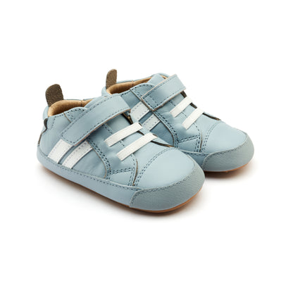 Old Soles 0049RT Low Roller Shoe baby leather shoe in Dusty Blue and Snow with classic detail