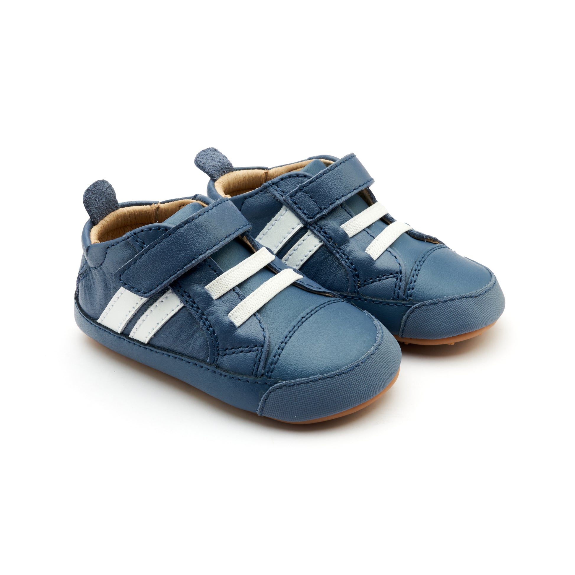 Old Soles 0049RT Low Roller Shoe baby leather shoe in Petrol and Snow with classic detail