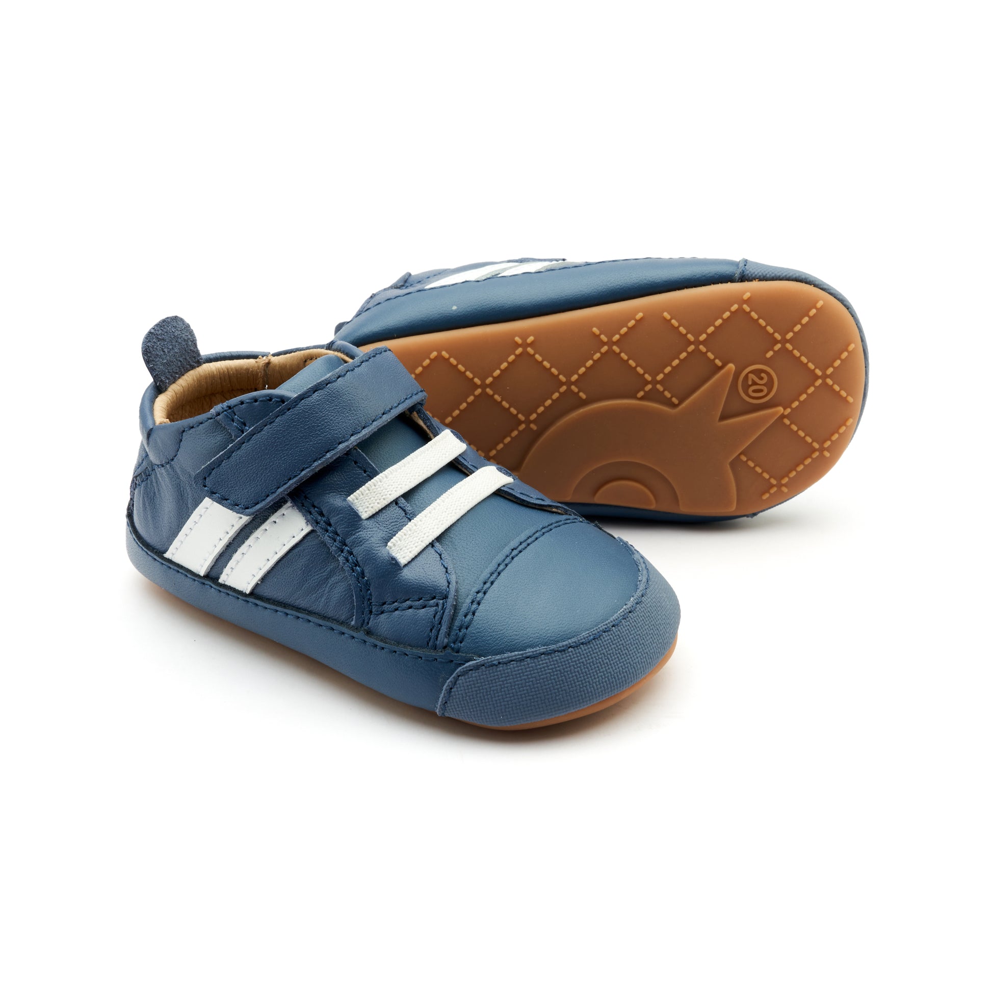 Old Soles 0049RT Low Roller Shoe baby leather shoe in Petrol and Snow with classic detail