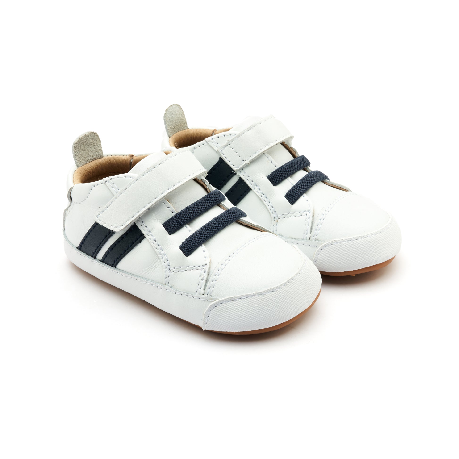 Old Soles 0049RT Low Roller Shoe baby leather shoe in Snow and Navy with classic detail