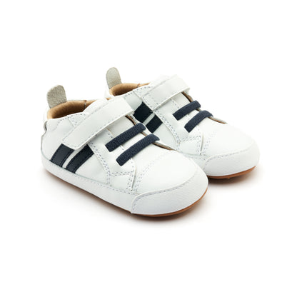 Old Soles 0049RT Low Roller Shoe baby leather shoe in Snow and Navy with classic detail
