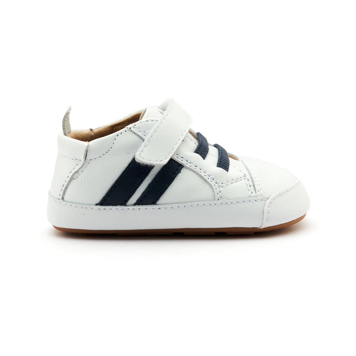 Old Soles 0049RT Low Roller Shoe baby leather shoe in Snow and Navy with classic detail