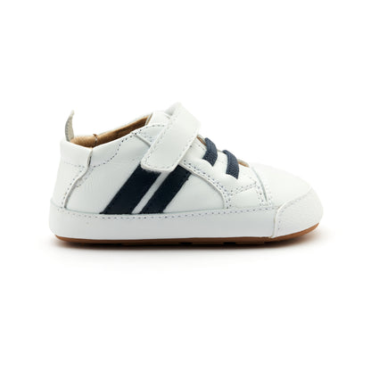 Old Soles 0049RT Low Roller Shoe baby leather shoe in Snow and Navy with classic detail