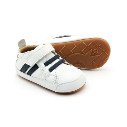 Old Soles 0049RT Low Roller Shoe baby leather shoe in Snow and Navy with classic detail