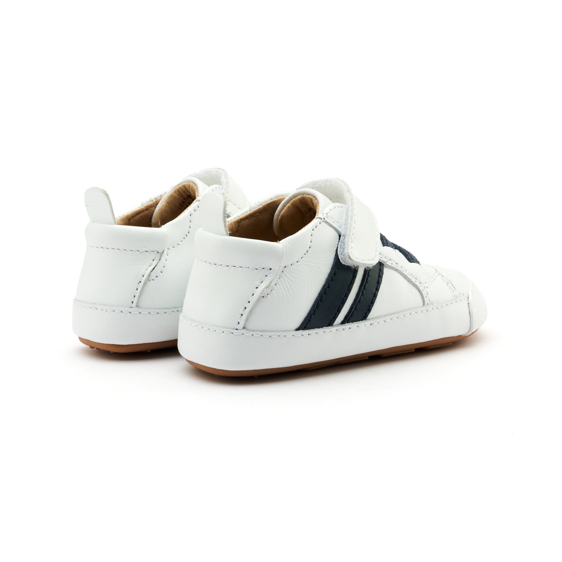 Old Soles 0049RT Low Roller Shoe baby leather shoe in Snow and Navy with classic detail