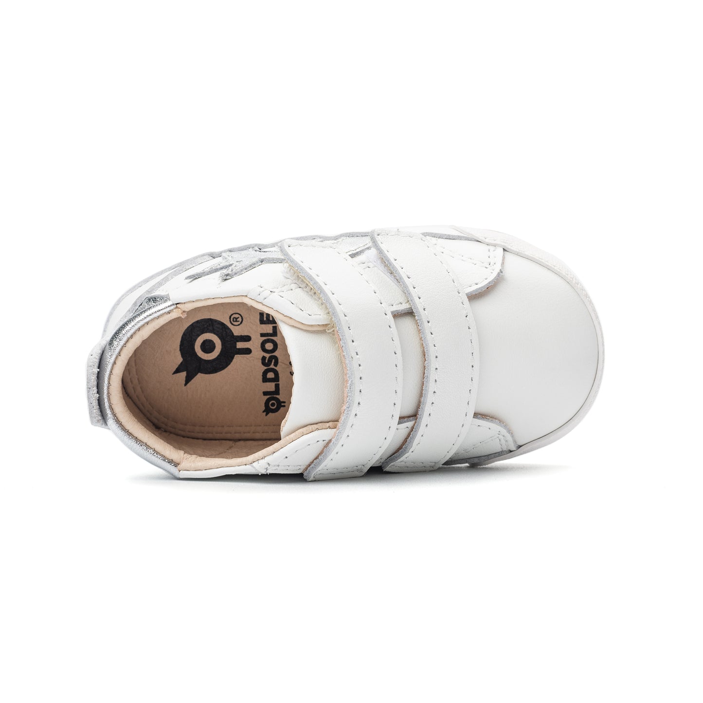 Old Soles 0088RT Baby Dash O baby leather shoe in Snow, Silver, and Silver Sole with classic detail