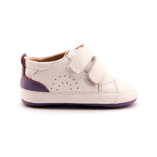 Old Soles 0092RT Baby Tot baby leather shoe in Snow and Lavender with velcro strap detail