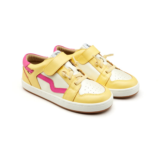 Old Soles 1046 Field Runner kids leather shoe in Lemon, Nacardo Blanco and Candy with classic detail