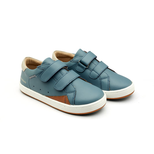 Old Soles 1073 Blade Kix kids leather shoe in Indigo, Gris and Tan with classic detail