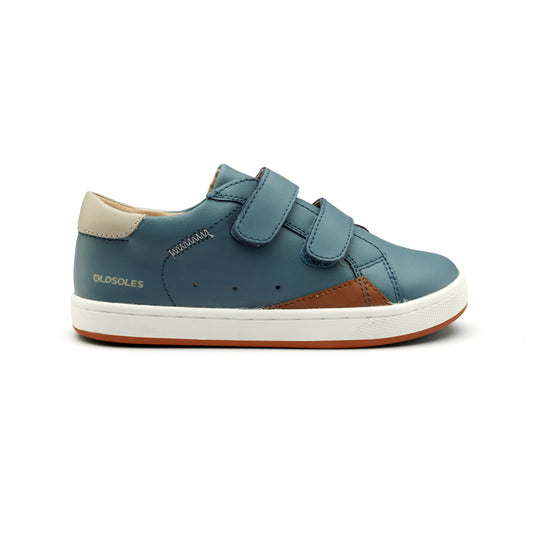 Old Soles 1073 Blade Kix kids leather shoe in Indigo, Gris and Tan with classic detail