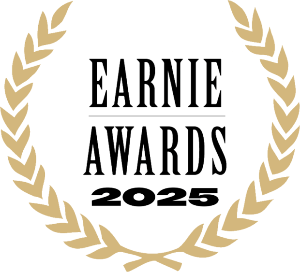 Earnie Awards 2025 logo with gold laurel wreath on a white background