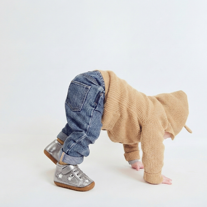 Old Soles 4021 Reach Pave kids leather shoe in Gold and Silver with pave detail