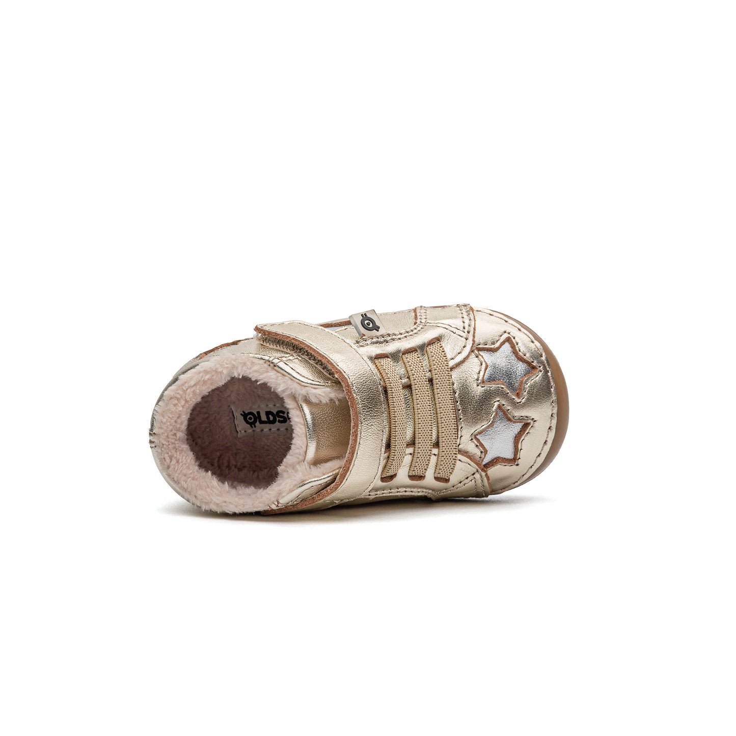 Old Soles 4085 Reach Fur Pave kids leather shoe in Gold and Silver with pave detail