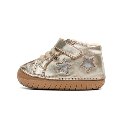 Old Soles 4085 Reach Fur Pave kids leather shoe in Gold and Silver with pave detail