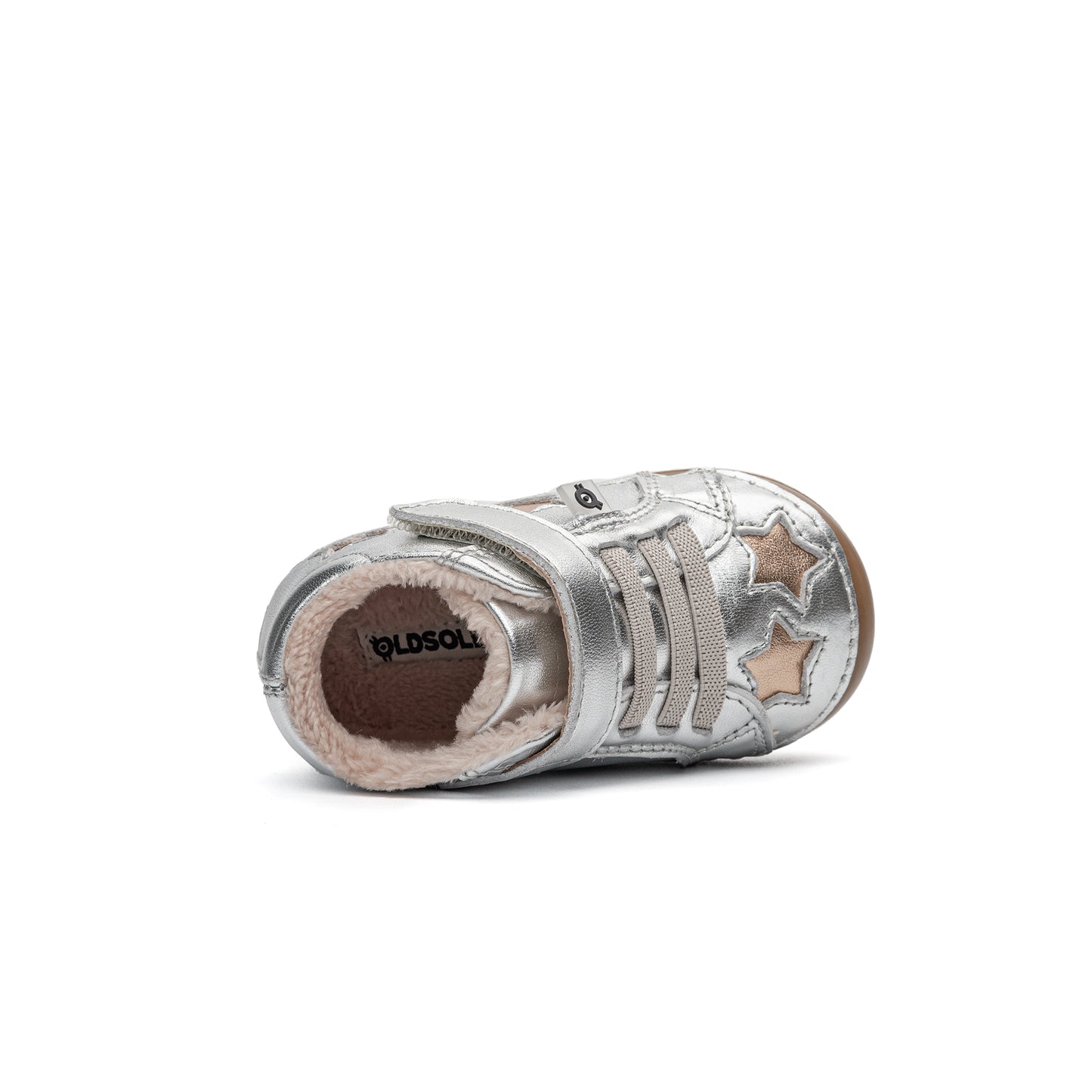 Old Soles 4085 Reach Fur Pave kids leather shoe in Silver and Copper with pave detail