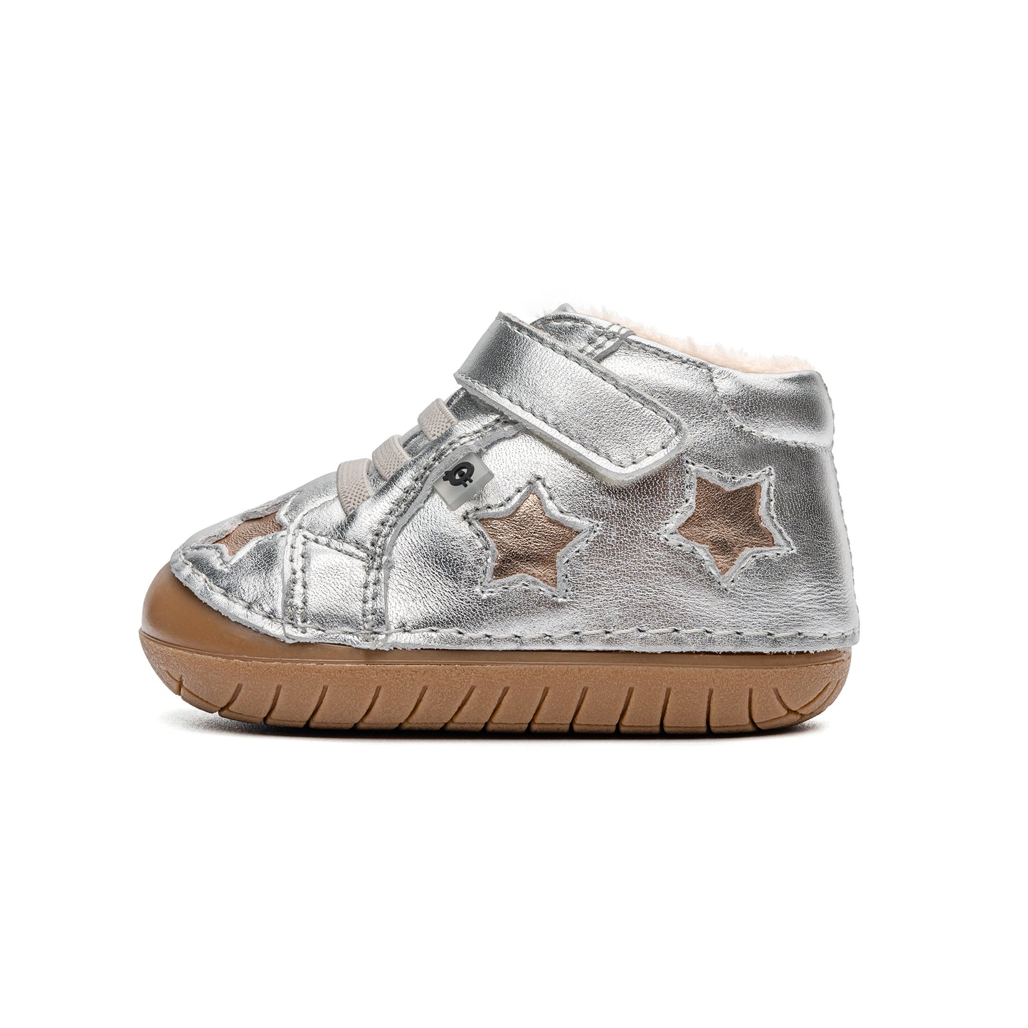 Old Soles 4085 Reach Fur Pave kids leather shoe in Silver and Copper with pave detail