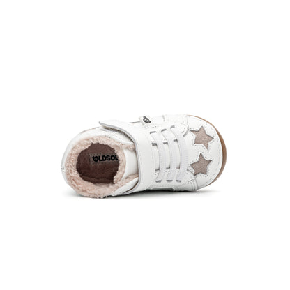 Old Soles 4085 Reach Fur Pave kids leather shoe in Snow and Grey Suede with pave detail