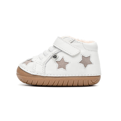 Old Soles 4085 Reach Fur Pave kids leather shoe in Snow and Grey Suede with pave detail
