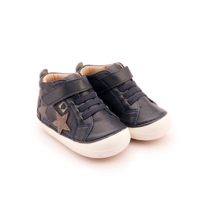 Old Soles 4098 Starstar Pave kids leather shoe in Navy, Grey Suede, and Grey with star detail