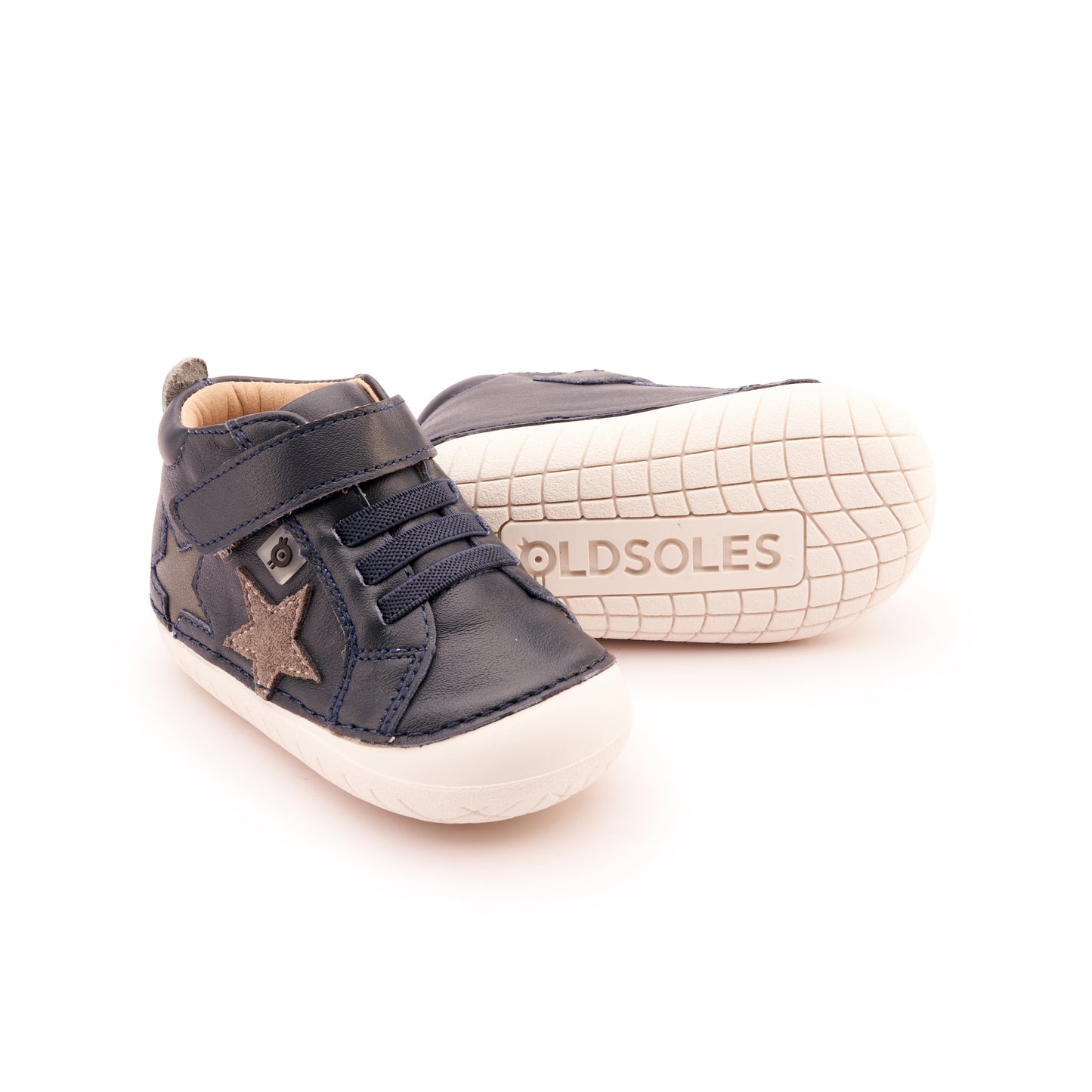 Old Soles 4098 Starstar Pave kids leather shoe in Navy, Grey Suede, and Grey with star detail