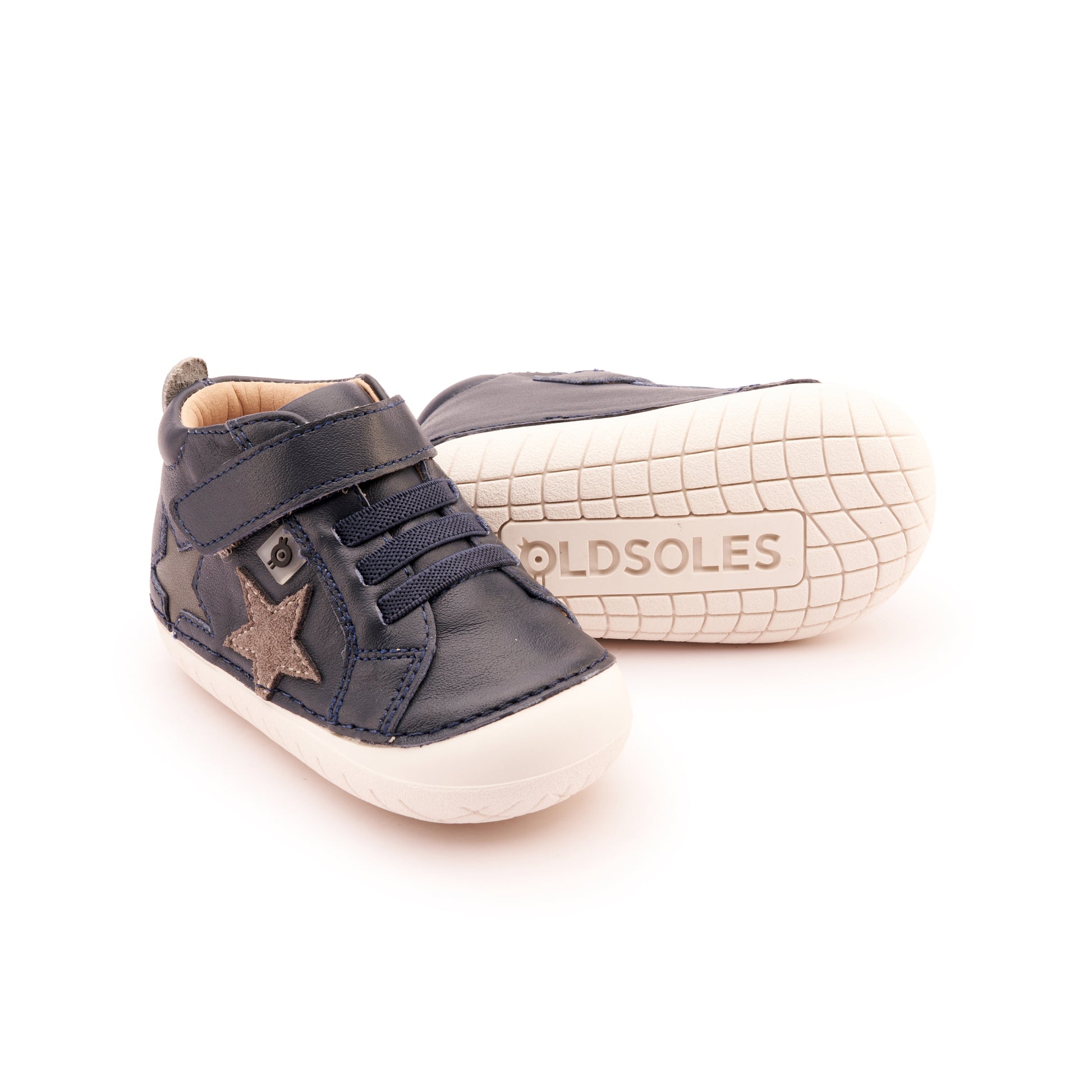 Old Soles 4098 Starstar Pave kids leather shoe in Navy, Grey Suede, and Grey with star detail