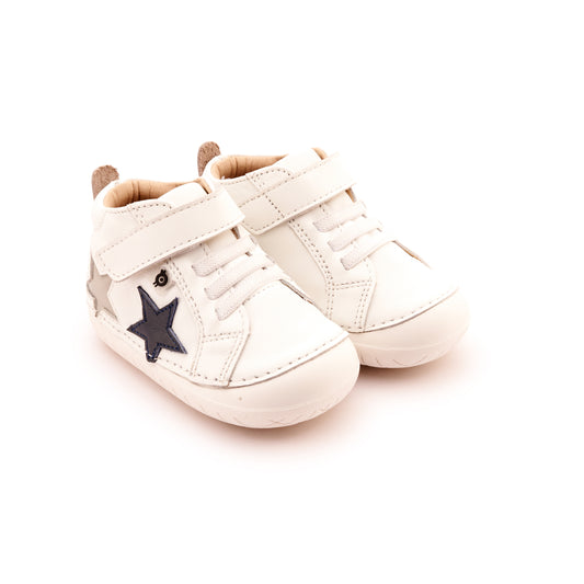 Old Soles 4098 Starstar Pave kids leather shoe in Snow and Navy and Gris with star detail