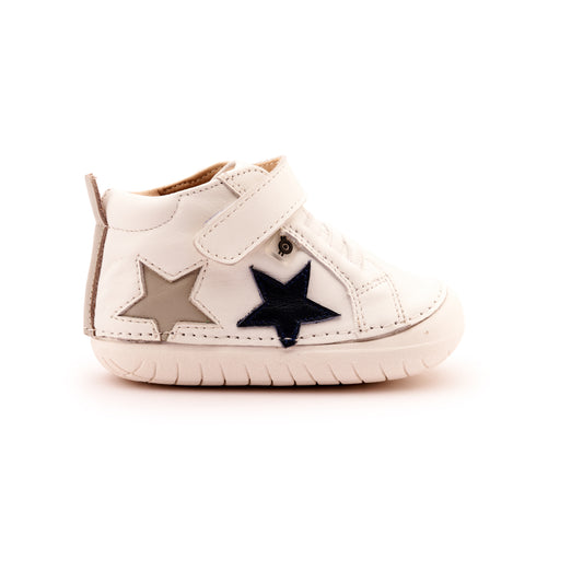 Old Soles 4098 Starstar Pave kids leather shoe in Snow and Navy and Gris with star detail