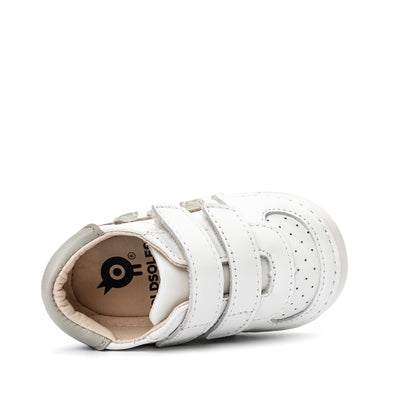 Old Soles 4104 Pave O kids leather shoe in Snow, Gris, Gris, and White Sole with pave detail