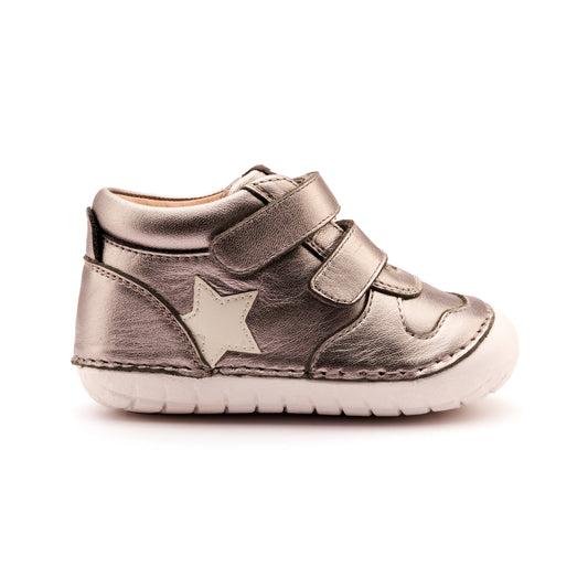 Old Soles 4110 Team Pave kids leather shoe in FUR, Rich Silver, and Nacardo Blanco with pave detail