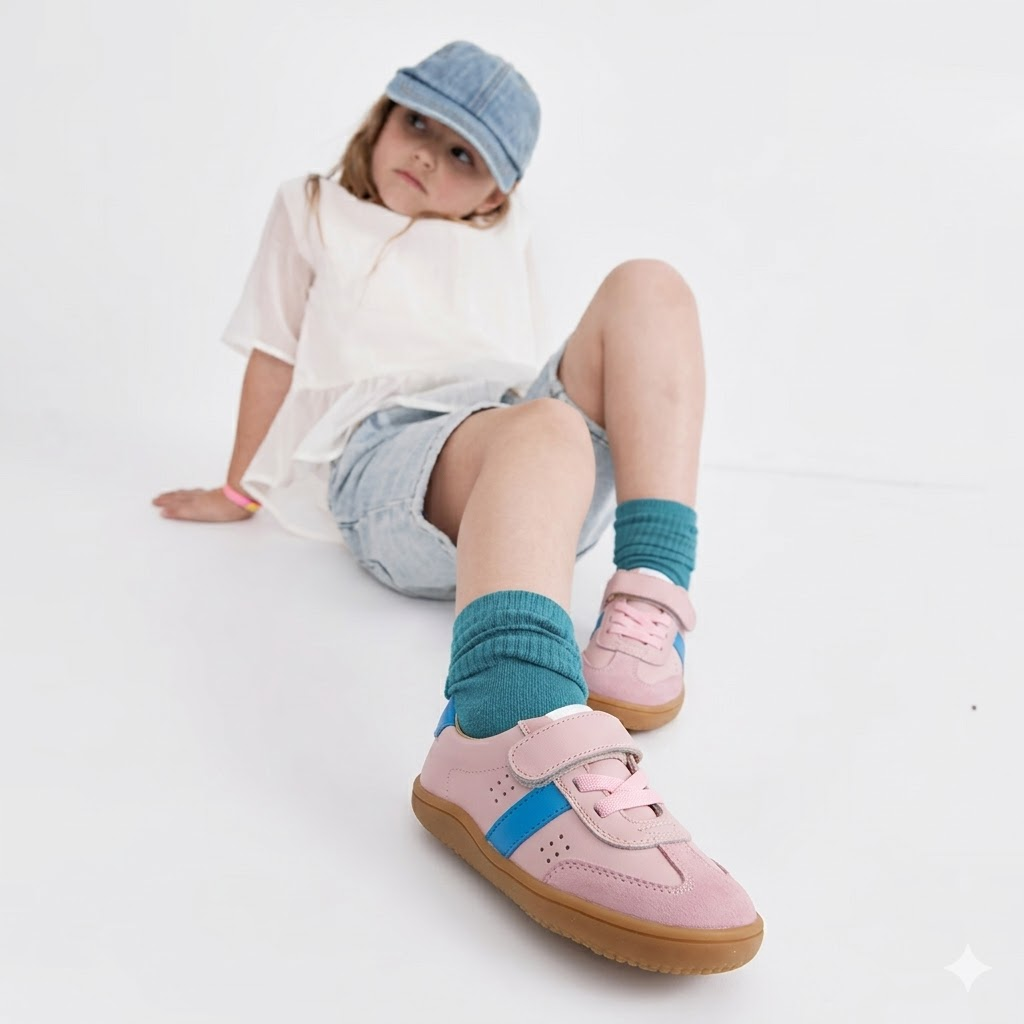 Old Soles 6500 Stylin Barewalk kids leather barefoot shoe in Chalk, Malibu, and Suede Chalk with barefoot design