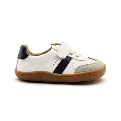 Old Soles 6500 Stylin Barewalk kids leather barefoot shoe in White, Black, and Suede Light Grey with barefoot design