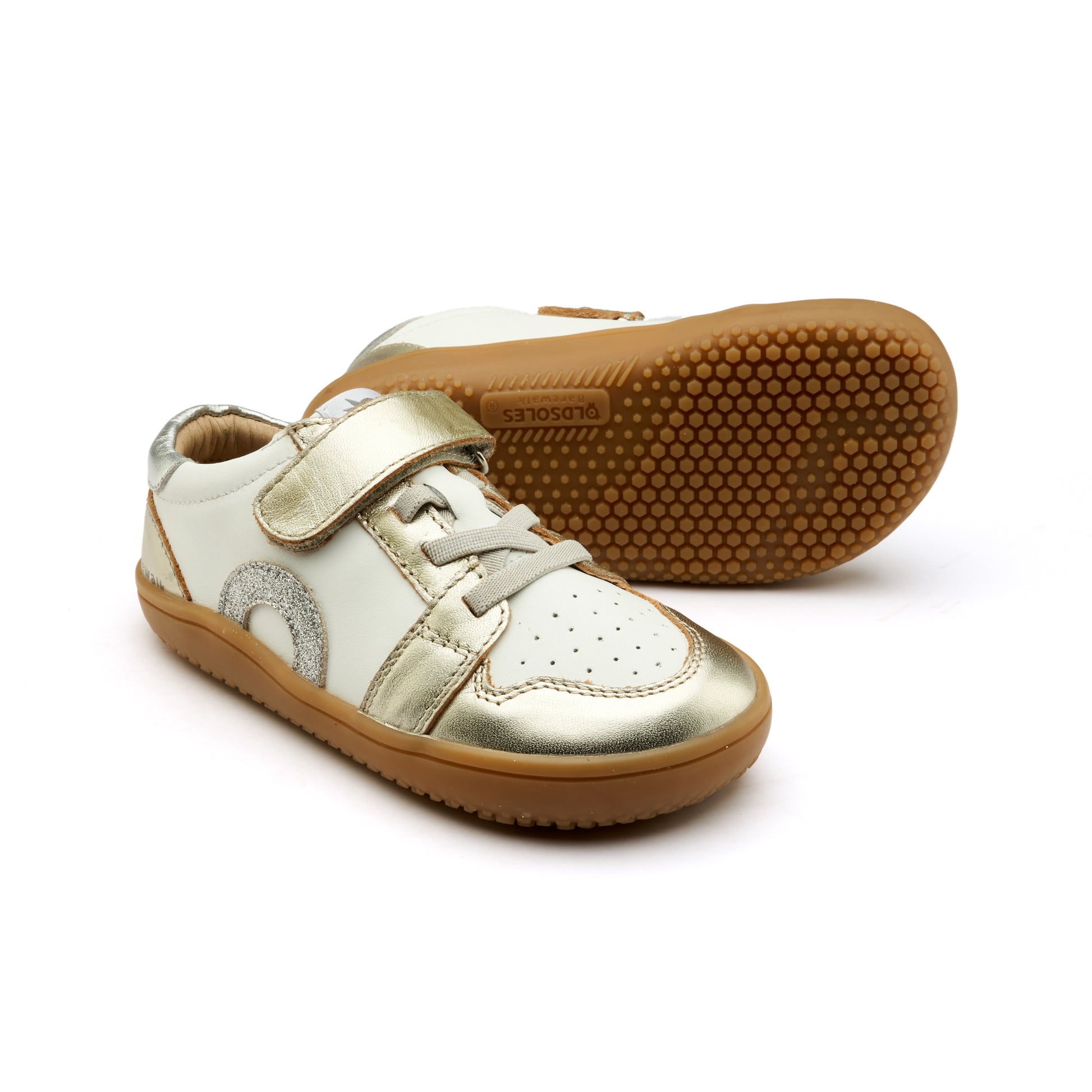 Old Soles 6501 Popcorn Barewalk kids leather barefoot shoe in Gold with barefoot design