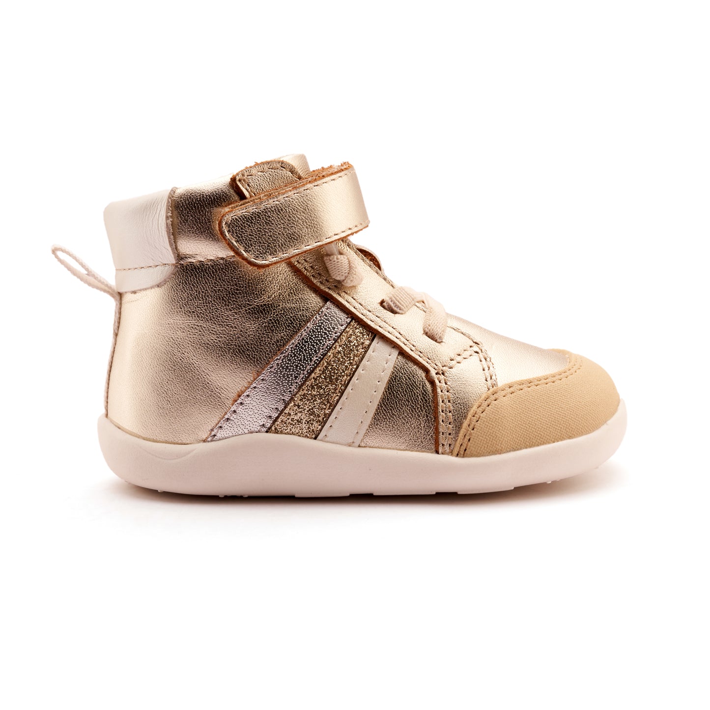 Old Soles 8000 High Sun Rays kids leather shoe in Gold with sporty detail