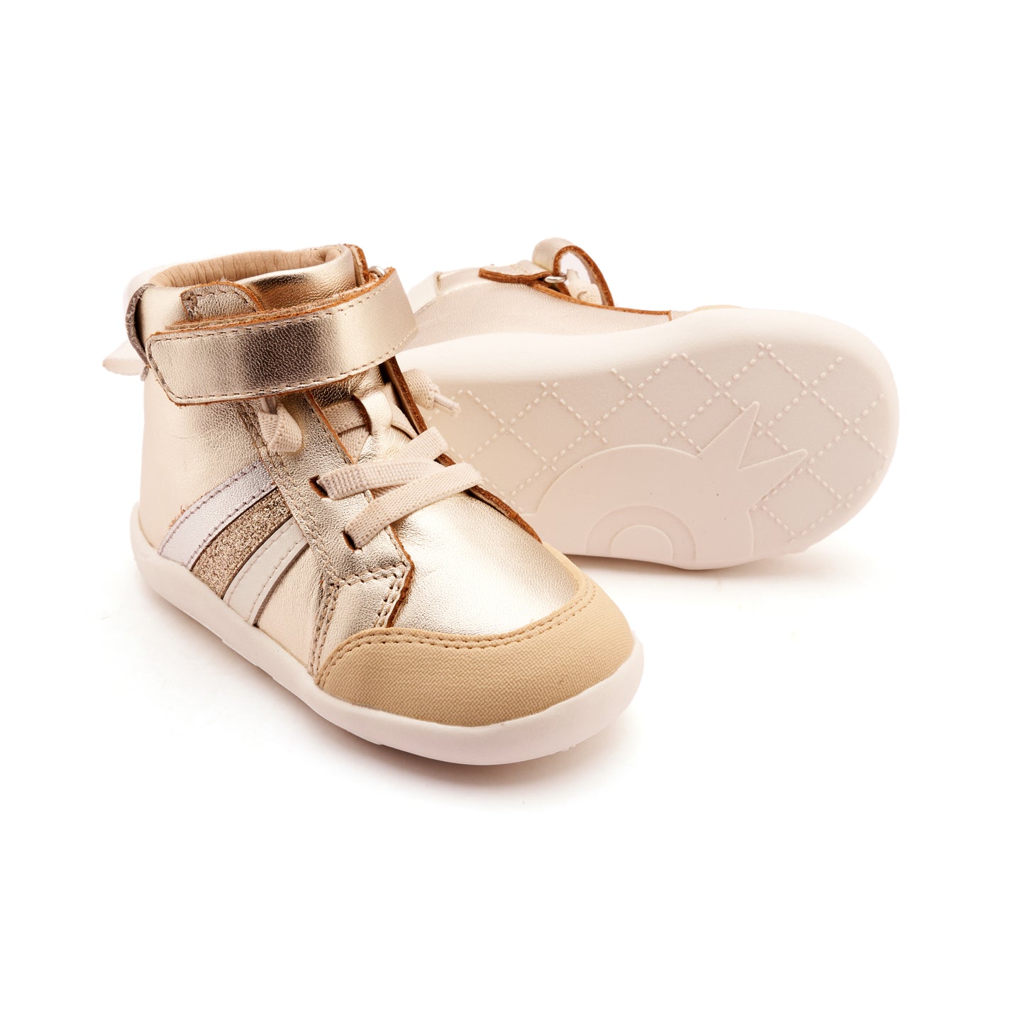 Old Soles 8000 High Sun Rays kids leather shoe in Gold with sporty detail