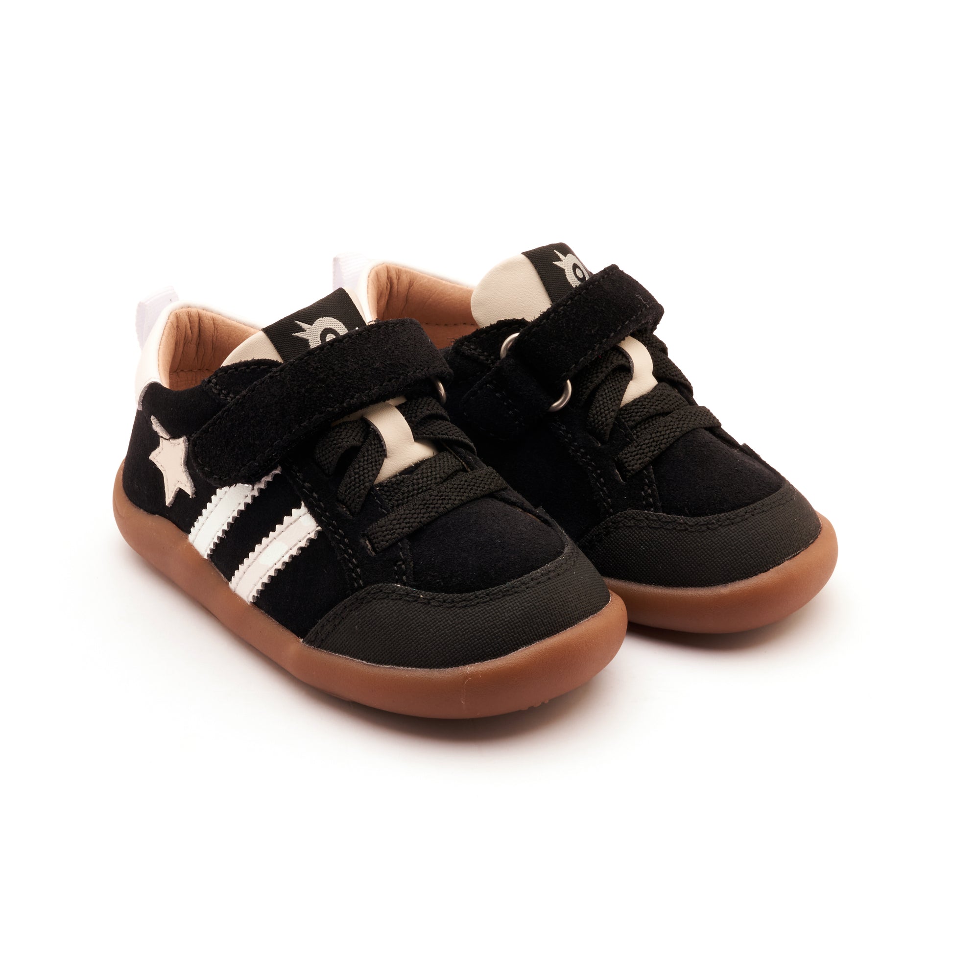 Old Soles 8072 Wos Ground kids leather shoe in Black Suede, Snow, and Sporco with rubber sole detail