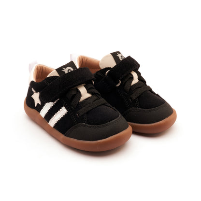 Old Soles 8072 Wos Ground kids leather shoe in Black Suede, Snow, and Sporco with rubber sole detail