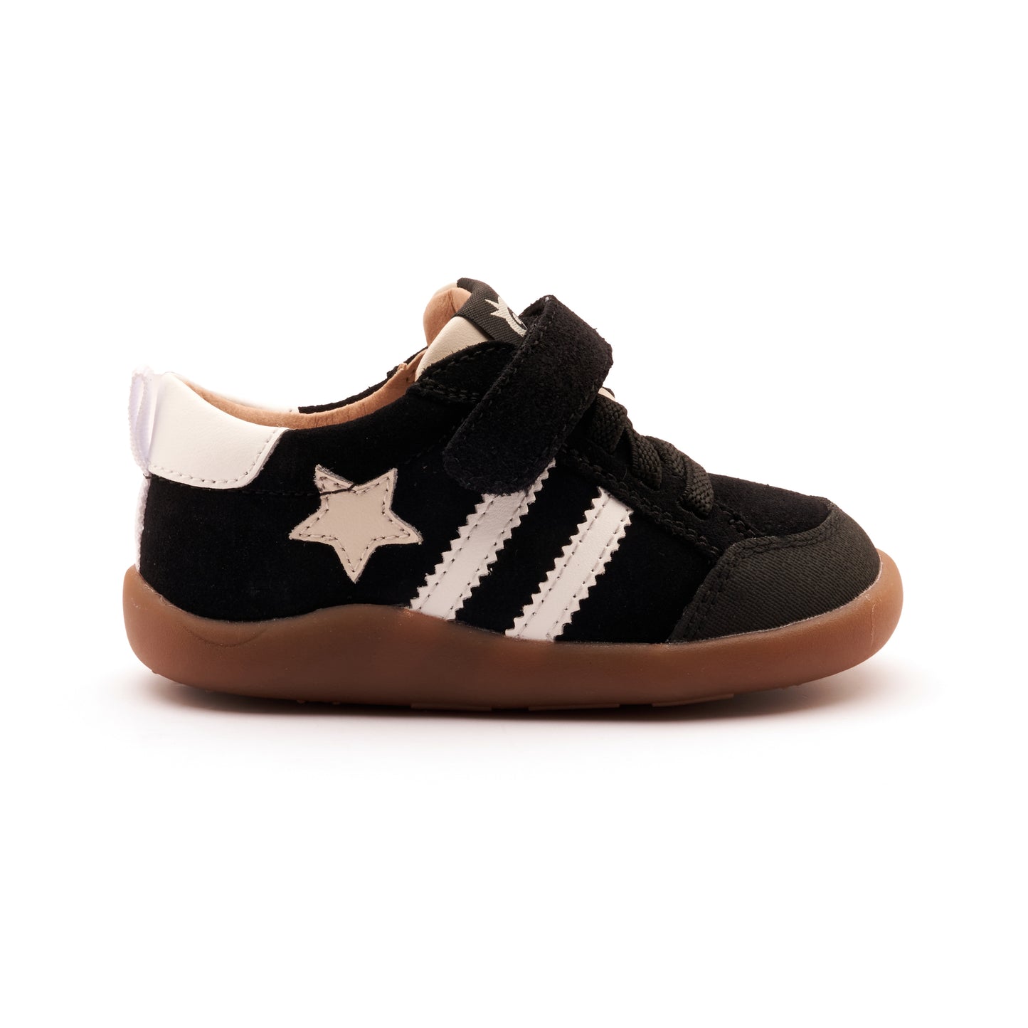 Old Soles 8072 Wos Ground kids leather shoe in Black Suede, Snow, and Sporco with rubber sole detail