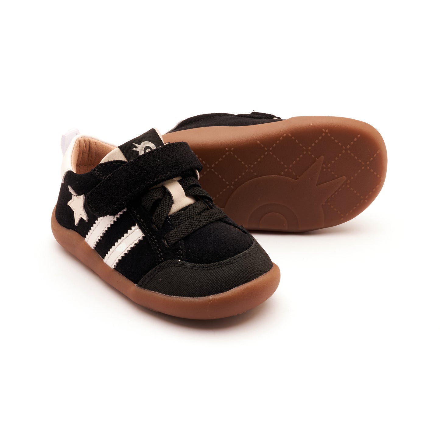 Old Soles 8072 Wos Ground kids leather shoe in Black Suede, Snow, and Sporco with rubber sole detail