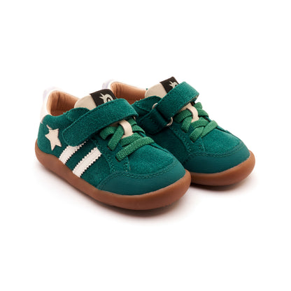 Old Soles 8072 Wos Ground kids leather shoe in Emerald Suede, Snow, and Sporco with rubber sole detail