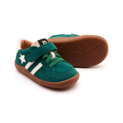 Old Soles 8072 Wos Ground kids leather shoe in Emerald Suede, Snow, and Sporco with rubber sole detail